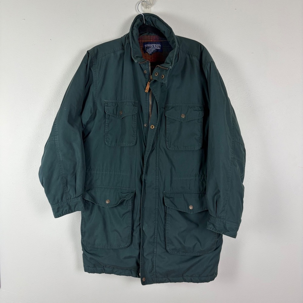 VTG Lands End Mens Forest Green Field Chore Coat Wool Lined Barn Jacket Small